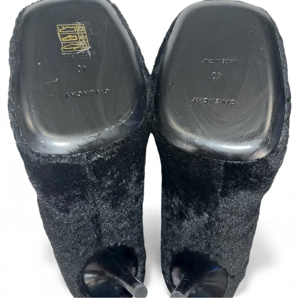 Givenchy Black Pumps Haircalf Heels Leather Square Toe 10 Fur Cocktail NWOB 🟡